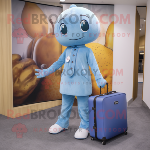 Sky Blue Apricot mascot costume character dressed with a Jeggings and Briefcases