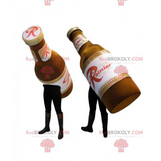 Mascottes van twee flessen bier. Bier kostuum - Redbrokoly.com