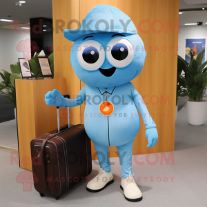 Sky Blue Apricot mascot costume character dressed with a Jeggings and Briefcases