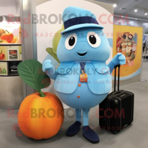 Sky Blue Apricot mascot costume character dressed with a Jeggings and Briefcases