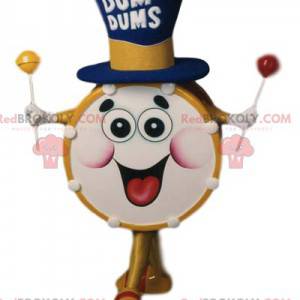 Mascota de tambor súper divertida con un gran sombrero -