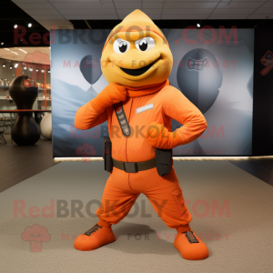 Orange Army Soldier mascot costume character dressed with a Yoga Pants and Wraps