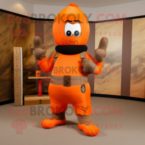 Orange Army Soldier mascot costume character dressed with a Yoga Pants and Wraps