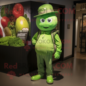 Green Tomato mascot costume character dressed with a T-Shirt and Berets