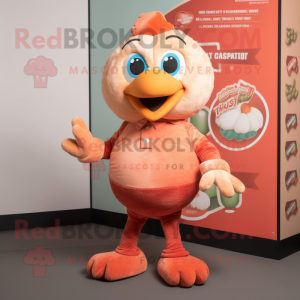 Peach Turkey mascot costume character dressed with a T-Shirt and Mittens