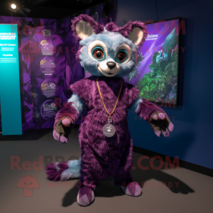 Purple Civet mascot costume character dressed with a Playsuit and Shawls