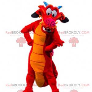 Mascotte del drago rosso comico. Costume da drago. -