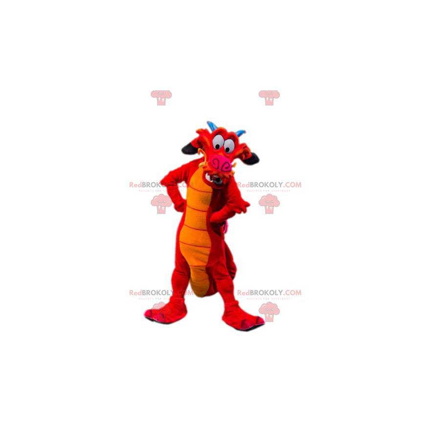 Mascotte del drago rosso comico. Costume da drago. -