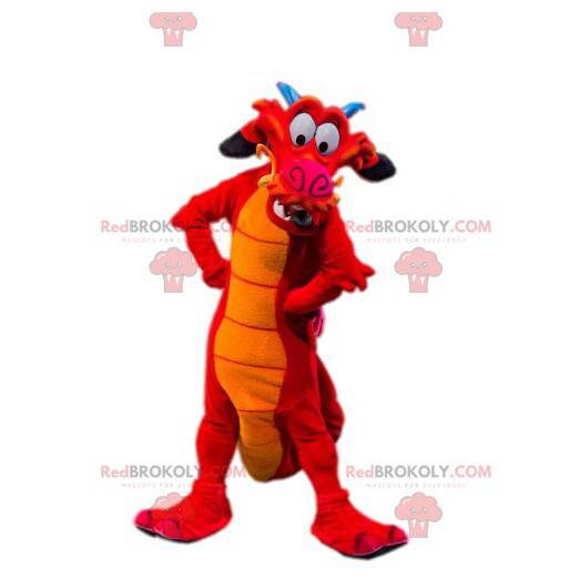 Mascotte de dragon rouge comique. Costume de dragon. -