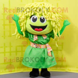 Lime Green Ramen mascot costume character dressed with a Blouse and Hairpins