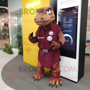 Maroon Komodo Dragon mascot costume character dressed with a Sheath Dress and Smartwatches