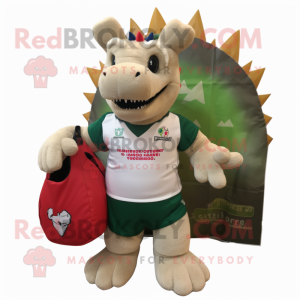 nan Stegosaurus mascot costume character dressed with a Rugby Shirt and Tote bags