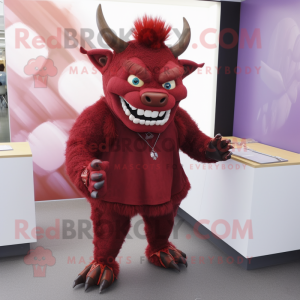 Maroon Devil mascot costume character dressed with a Blouse and Anklets