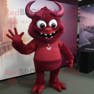 Maroon Devil mascot costume character dressed with a Blouse and Anklets