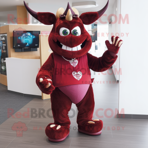 Maroon Devil mascot costume character dressed with a Blouse and Anklets