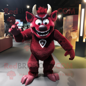 Maroon Devil mascot costume character dressed with a Blouse and Anklets