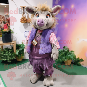Lavender Wild Boar mascot costume character dressed with a Cardigan and Necklaces