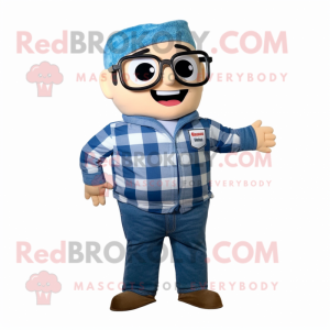 Blue Pho mascot costume character dressed with a Flannel Shirt and Eyeglasses