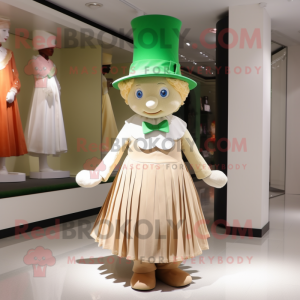 Beige Leprechaun Hat mascot costume character dressed with a Pleated Skirt and Keychains