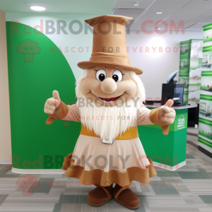 Beige Leprechaun Hat mascot costume character dressed with a Pleated Skirt and Keychains