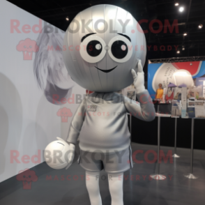 Silver Volleyball Ball mascot costume character dressed with a Mini Dress and Beanies