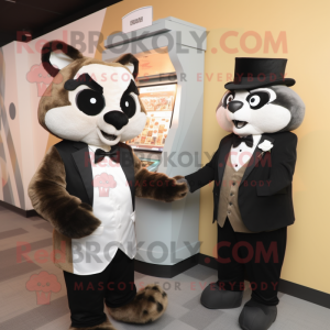 Cream Raccoon mascot costume character dressed with a Tuxedo and Watches