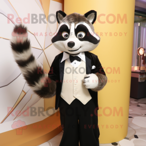 Cream Raccoon mascot costume character dressed with a Tuxedo and Watches