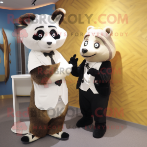 Cream Raccoon mascot costume character dressed with a Tuxedo and Watches