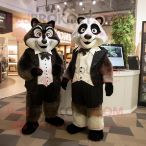 Cream Raccoon mascot costume character dressed with a Tuxedo and Watches