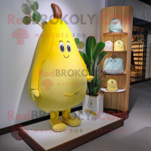 Yellow Pear mascot costume character dressed with a Polo Tee and Coin purses