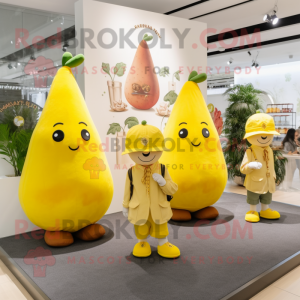 Yellow Pear mascot costume character dressed with a Polo Tee and Coin purses