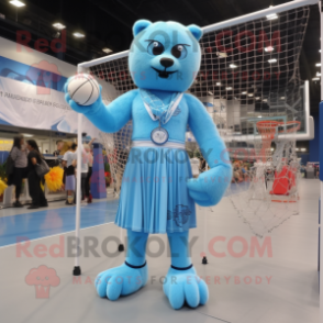 Sky Blue Volleyball Net mascot costume character dressed with a Empire Waist Dress and Necklaces