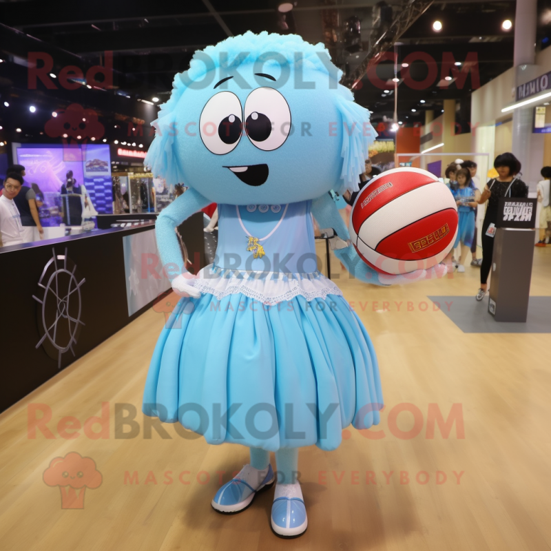 Sky Blue Volleyball Net mascot costume character dressed with a Empire Waist Dress and Necklaces
