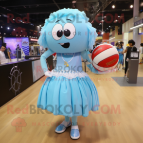 Sky Blue Volleyball Net mascot costume character dressed with a Empire Waist Dress and Necklaces