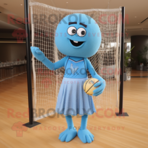 Sky Blue Volleyball Net mascot costume character dressed with a Empire Waist Dress and Necklaces