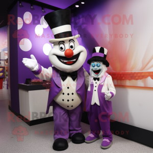 Lavender Clown mascot costume character dressed with a Tuxedo and Mittens