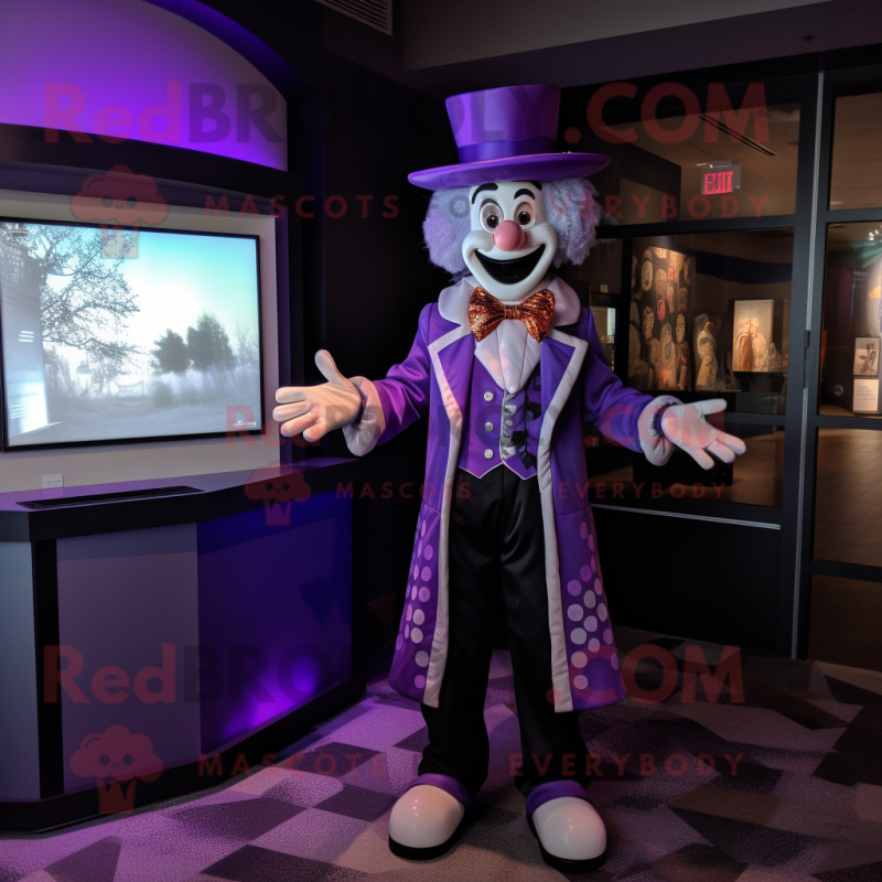 Lavender Clown mascot costume character dressed with a Tuxedo and Mittens