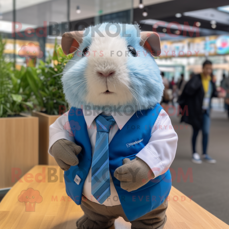 Sky Blue Guinea Pig mascot costume character dressed with a Button-Up Shirt and Ties