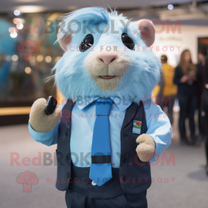 Sky Blue Guinea Pig mascot costume character dressed with a Button-Up Shirt and Ties