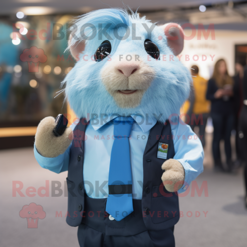 Sky Blue Guinea Pig mascot costume character dressed with a Button-Up Shirt and Ties Sky Blue Guinea Pig mascot costume character dressed with a Button-Up Shirt and Ties