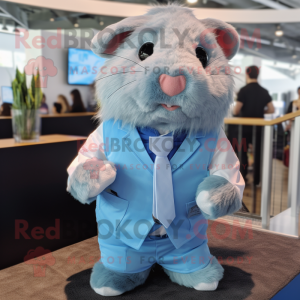 Sky Blue Guinea Pig mascot costume character dressed with a Button-Up Shirt and Ties