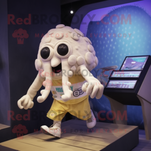 Cream Kraken mascot costume character dressed with a Running Shorts and Brooches