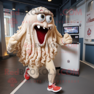 Cream Kraken mascot costume character dressed with a Running Shorts and Brooches