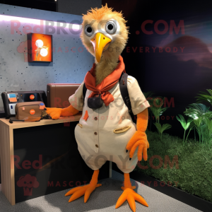 Orange Guinea Fowl mascot costume character dressed with a Cargo Pants and Hair clips