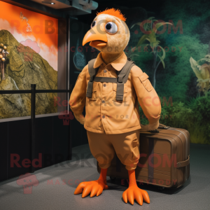 Orange Guinea Fowl mascot costume character dressed with a Cargo Pants and Hair clips