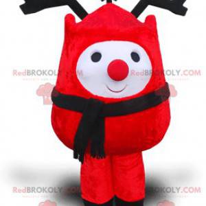 Mascote do boneco de neve vermelho com grandes chifres pretos -