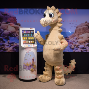 Beige Sea Horse mascot costume character dressed with a Bodysuit and Coin purses