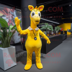 Yellow Giraffe mascot costume character dressed with a Joggers and Anklets