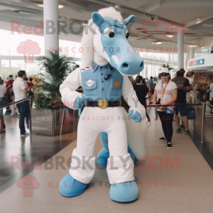 White Sea Horse mascot costume character dressed with a Boyfriend Jeans and Belts