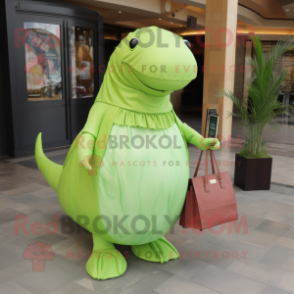 Lime Green Humpback Whale mascot costume character dressed with a Empire Waist Dress and Handbags